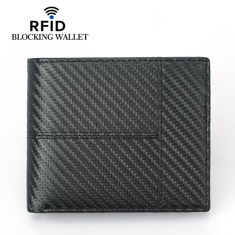 Cross-Border Carbon Fiber Pattern Rfid Wallet with Multiple Card Slots and Large Capacity European and American Fashion Short Men's Wallet