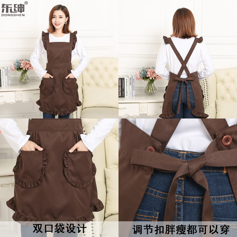 Delantal de algodón para manicura, moderno, bonito, con encaje, estilo princesa, para mujer, delantal de belleza para manicura, ropa de trabajo con logotipo bordado