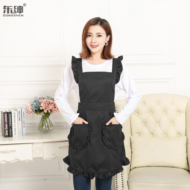 Delantal de algodón para manicura, moderno, bonito, con encaje, estilo princesa, para mujer, delantal de belleza para manicura, ropa de trabajo con logotipo bordado