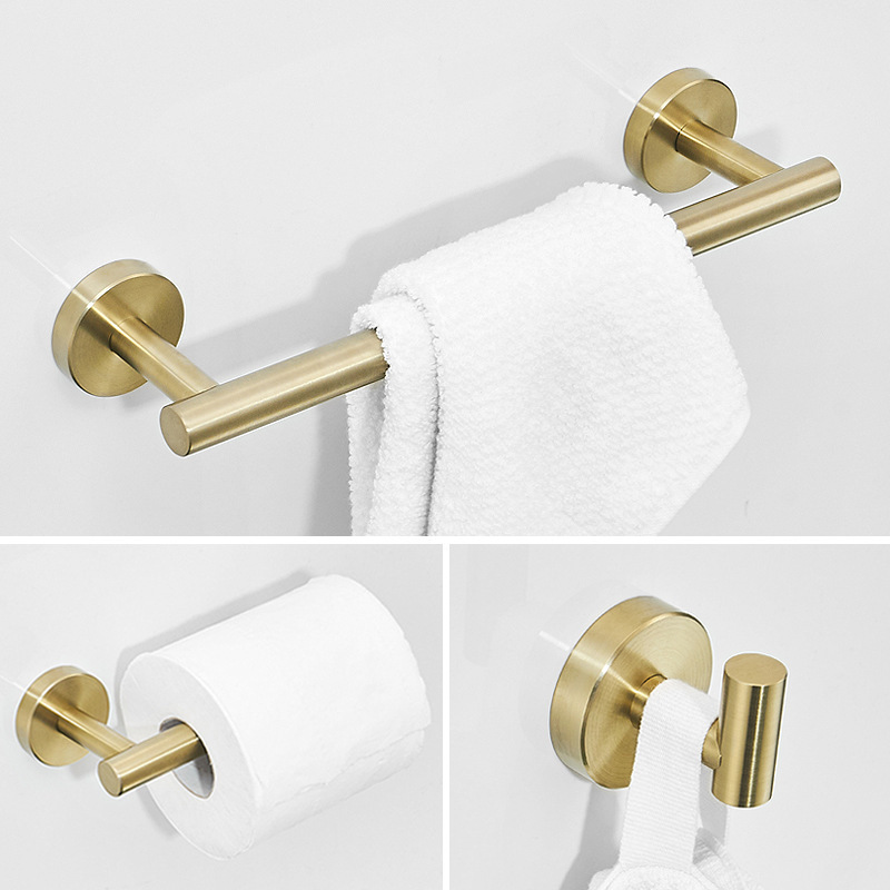 Factory Golden Stainless Steel Bathroom Towel Bar Bathroom Hook Wall Mounted Toilet Paper Holder Towel Rack Set