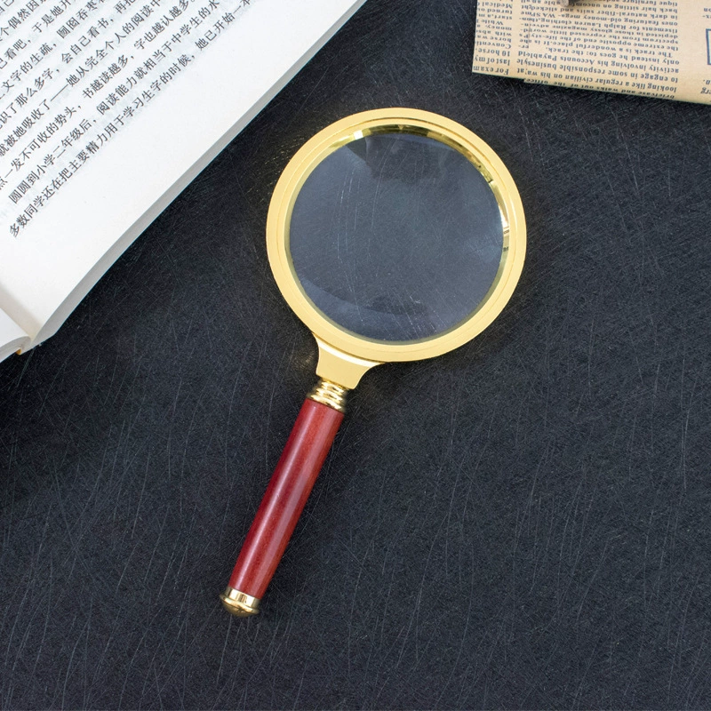 Цельнометаллическая деревянная ручка 80-миллиметровая стеклянная линза 8-кратная ручная увеличительная стеклянная карта для пожилых людей, читающих и читающих газеты