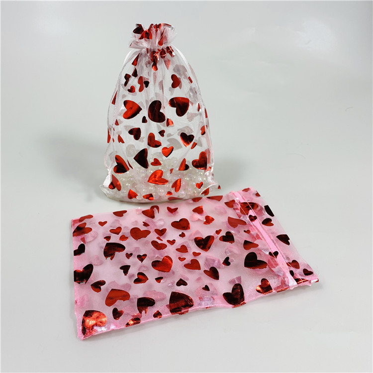 情人节爱心大红束口网纱袋/圣诞节郁金香/树叶/烫金欧根纱礼品袋