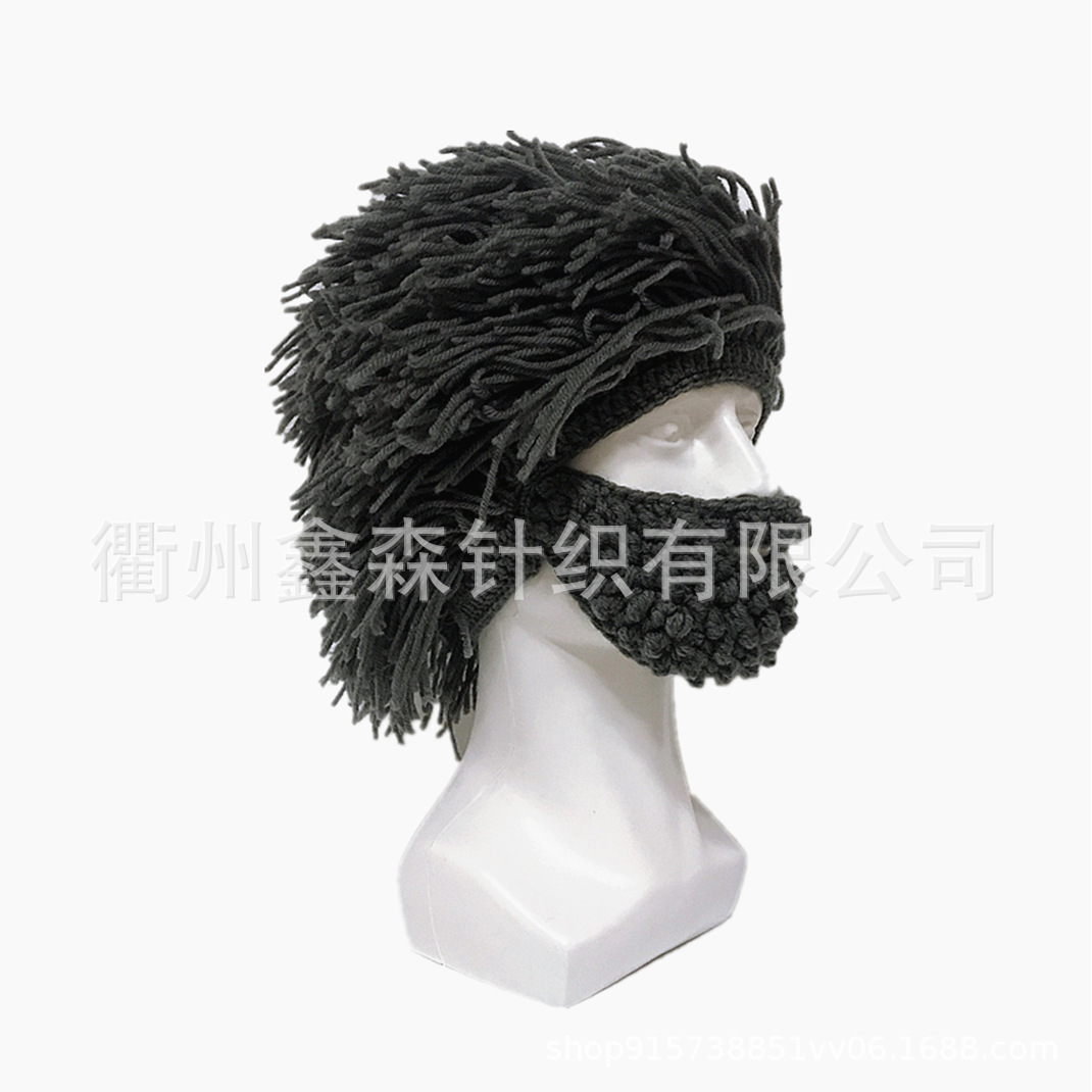 Wig Beard Creative Wool Hat Autumn and Winter Warm Outdoor Adult Funny Creative Ski Hat