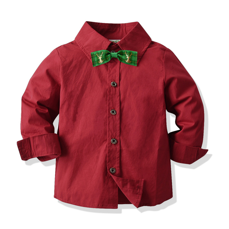 2024 Children's Christmas Cotton Shirt Boy Baby Children's Clothing Spring and Autumn Long Sleeve Shirt New Year's Party Natal Shirt