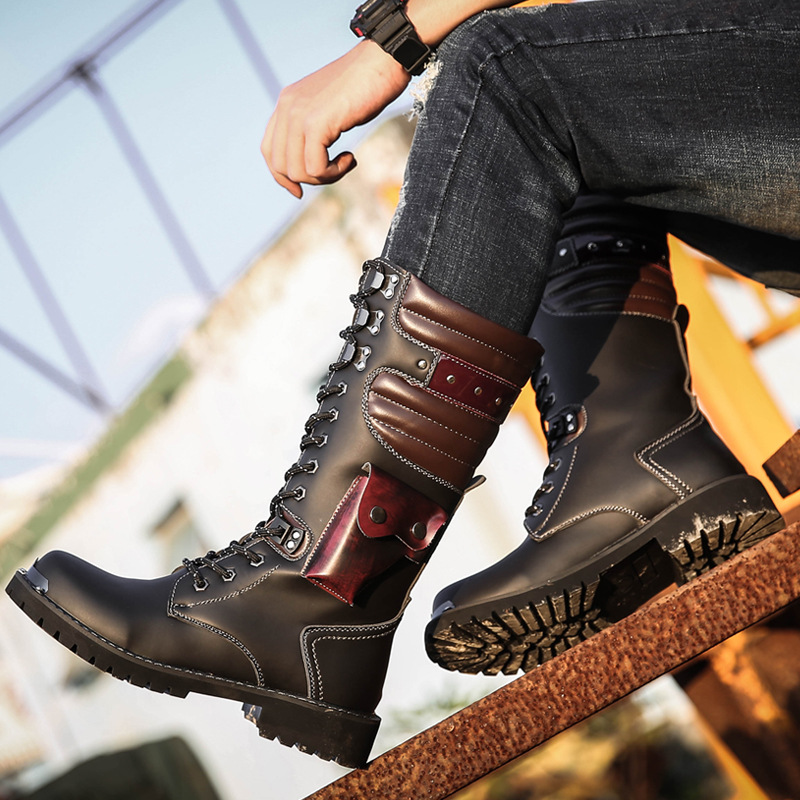 Trendige High-Top-Lederstiefel für Herren, Military-Martin-Schuhe mit dicker Sohle_voghion.com