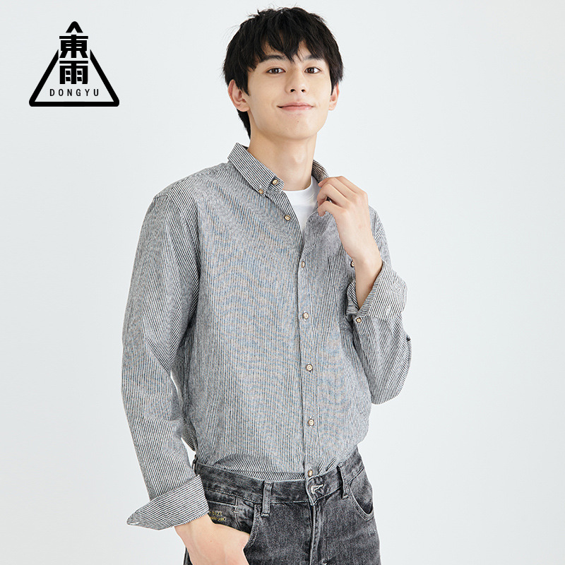 Dongyu men's spring and summer striped shirt men's shirt Japanese long sleeve square collar casual striped shirt spot wholesale