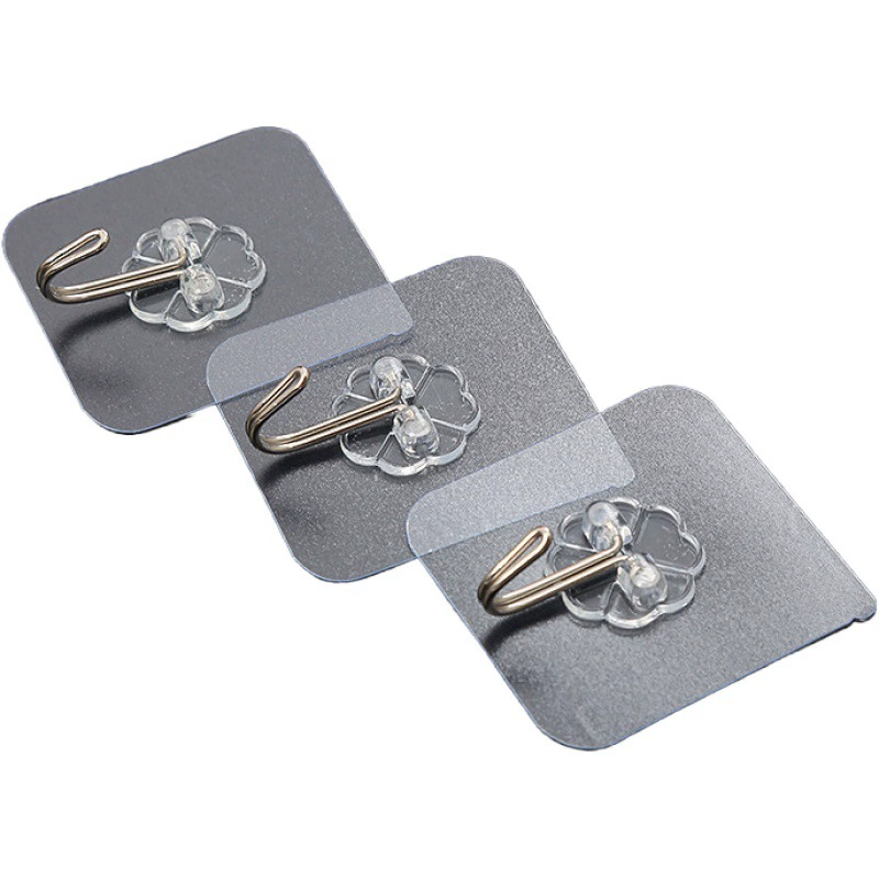 Transparent Adhesive Wall Hooks, Pack of 10, Clear Self-Adhesive Hooks for Kitchen & Bathroom