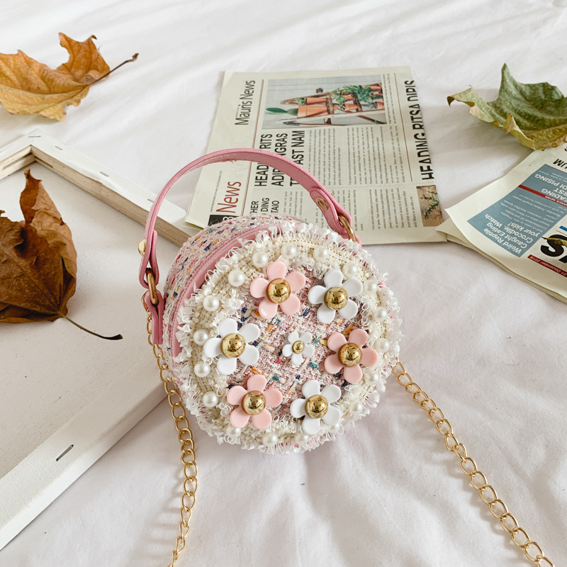 Bolso de los niños de las nuevas mujeres de moda Mini pequeño bolso redondo bolso de La Flor de moda pequeño bolso estilo coreano hombro crossbody Accesorios