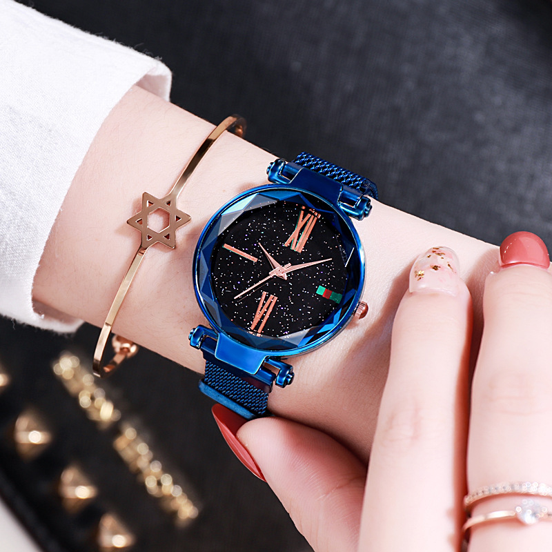 Celebridad de Internet TikTok mismo estilo reloj de mujer perezoso imán Correa imán reloj moda cielo estrellado reloj para mujer