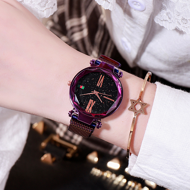 Celebridad de Internet TikTok mismo estilo reloj de mujer perezoso imán Correa imán reloj moda cielo estrellado reloj para mujer