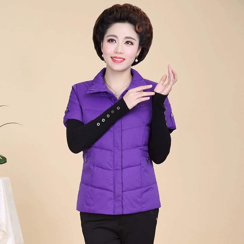 Женский пуховый жилет для женщин среднего и старшего возраста, укороченный, с рукавами, на утином пуху, зимний, с короткими рукавами, для мам