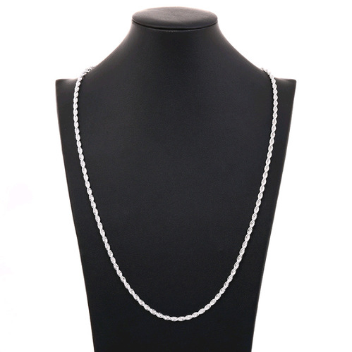 Cross-border best-selling Western and European fashion jewelry twisted rope necklace, silver-plated 4MM flash rope necklace, fashionable accessories wholesale