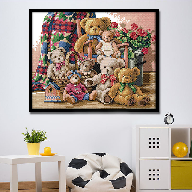 Needlework 99 Cross-Stitch Pure Cotton Bear Family Kit DIY Embroidery Warm Animal Living Room Bedroom Manufacturer Wholesale
