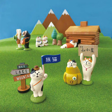 日系杂货zakka 猫登山踏青旅照相猫车载饰品创意树脂工艺品小摆件
