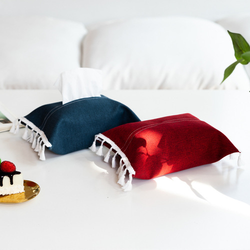 Ins style solid color tissue paper box fabric tissue paper cover sample room cross-border home car hotel cotton and linen tissue bag