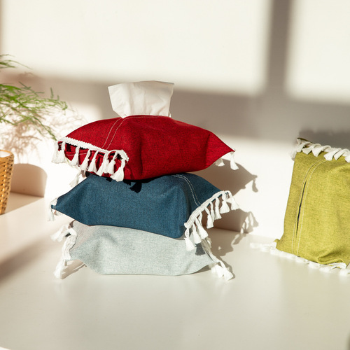 Ins style solid color tissue paper box fabric tissue paper cover sample room cross-border home car hotel cotton and linen tissue bag