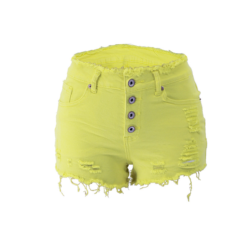 2023 primavera nuevo en stock al por mayor americano Amazon primavera y verano nuevo botón borla borde ropa de mujer Pantalones cortos de mezclilla