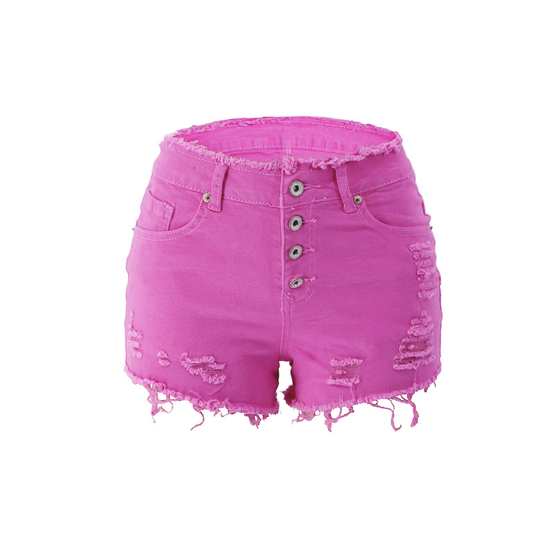 2023 primavera nuevo en stock al por mayor americano Amazon primavera y verano nuevo botón borla borde ropa de mujer Pantalones cortos de mezclilla