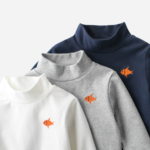 27kids Korean children's clothing spring new product 2024 children's bottoming shirt wholesale ins baby boy long-sleeved T-shirt high collar