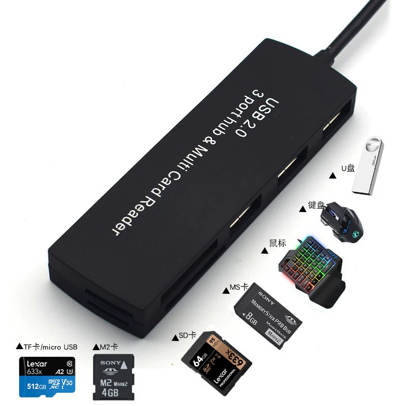 Кард-ридер USB2.0 SD/TF/MS/M2 комбинированный, поддержка внешних карт, многофункциональное устройство
