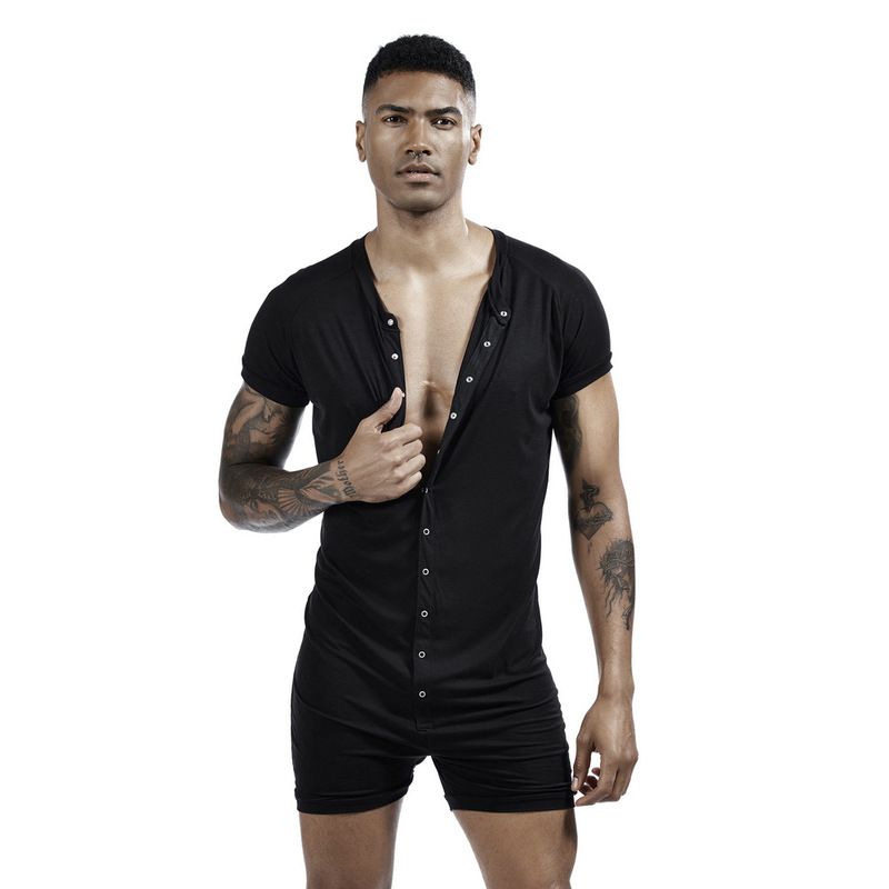 Sexy Skinny Men's Backing One-piece Vest Convex Bag One-piece Boxer Low-cut Suspenders Men's Silky Underwear