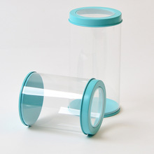 现货全透明塑料pvc马口铁盖包装盒直径10cm塑料包装圆筒可加logo