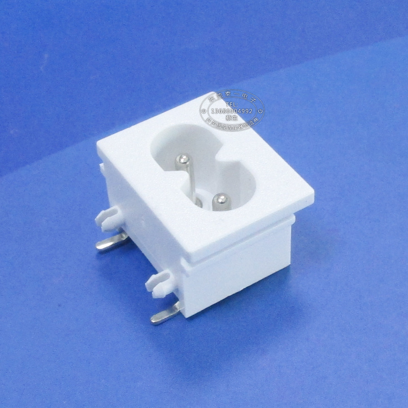23*18全铜小弯脚两芯八字尾接口 白色卡槽式适配式标准AC插座DB-8