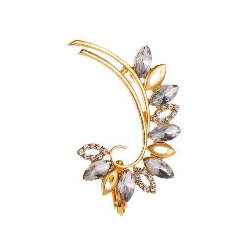 European and American earrings, elegant diamond butterfly flower single crystal ear clip, fashionable catwalk nightclub earrings and ear hooks