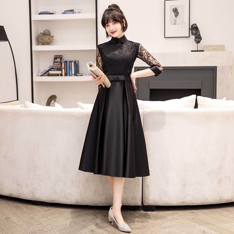 Vestido de cóctel negro para mujer, nuevo estilo 2026, elegante, de longitud media, ajustado, para cumpleaños, noche, adecuado para uso diario