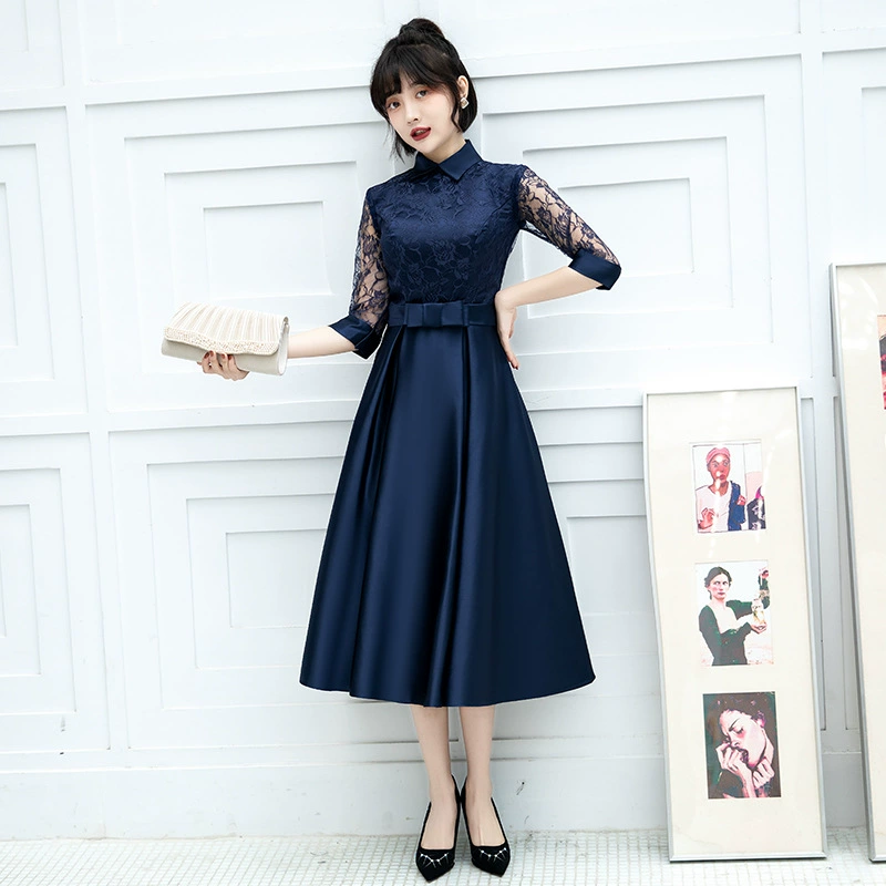 Long fitted black elegant evening dress, mid-length, Birthday gift