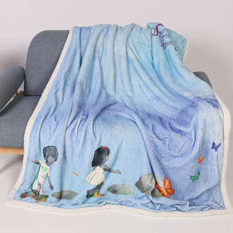 来图生产加厚羊羔绒毛毯 数码印花法兰绒复合羊羔绒双层毯子跨境