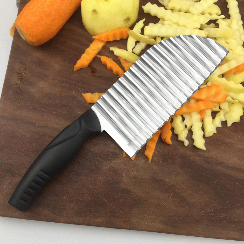 Las virutas del acero inoxidable cortan el cuchillo de patata del diente del lobo corte en forma de onda estilo de la flor acanalado virutas multiusos rebanada cuchillo de la onda en existencia