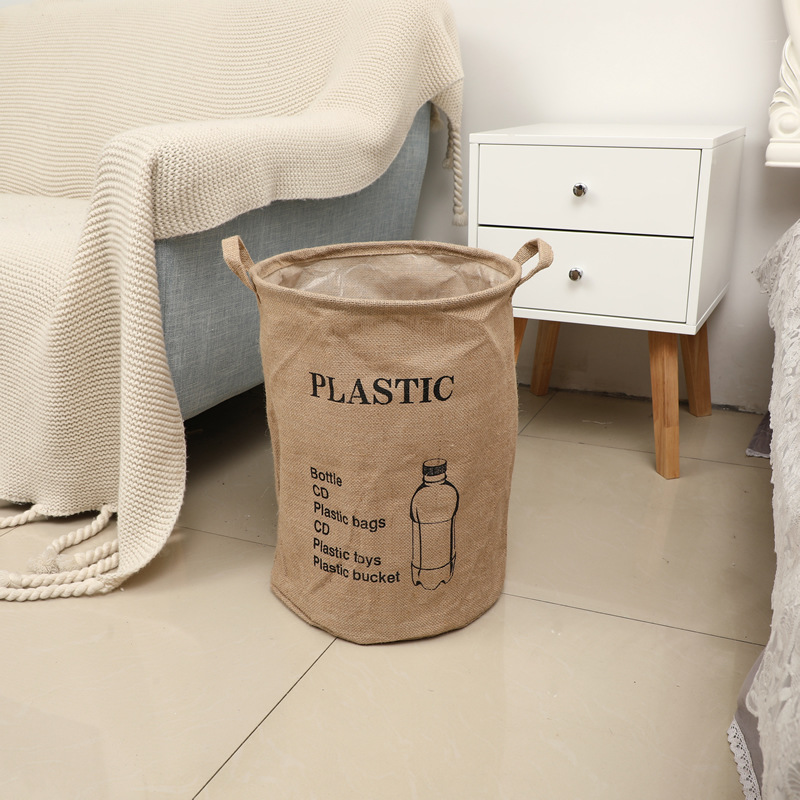 Gran Cubo de almacenamiento de yute impermeable clasificación de basura Cubo de almacenamiento de tela Cubo de baño plegable Cubo de lavandería 1095