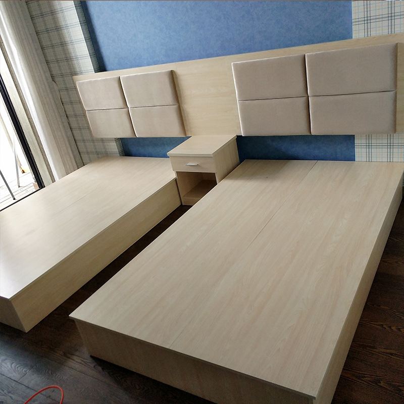 Hotel Bed Guest Room Furniture Apartment Express Hotel Processing Panel Standard Room Full Set Double Bed Homestay Soft Backrest