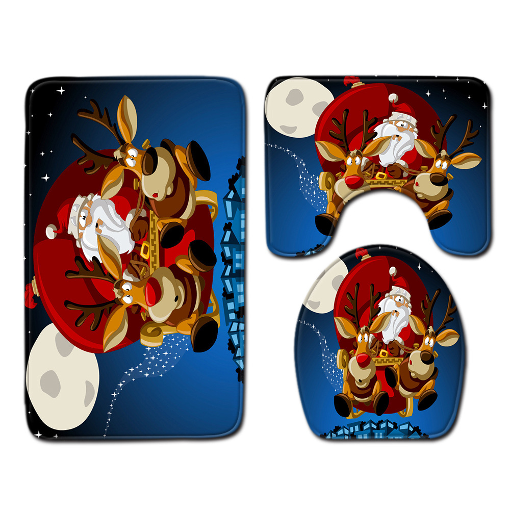 Navidad muñeco de nieve alfombra de baño alfombra de puerta inodoro de tres piezas antideslizante alfombra de piso transfronterizo en stock deseo amazon 1