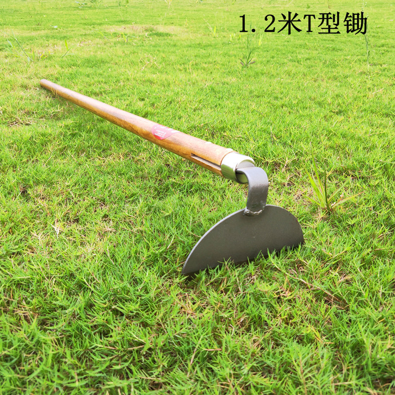 淬火全钢木柄T型锄 长柄草销镰  半圆锄头 除草镰 中号窗锄空心锄