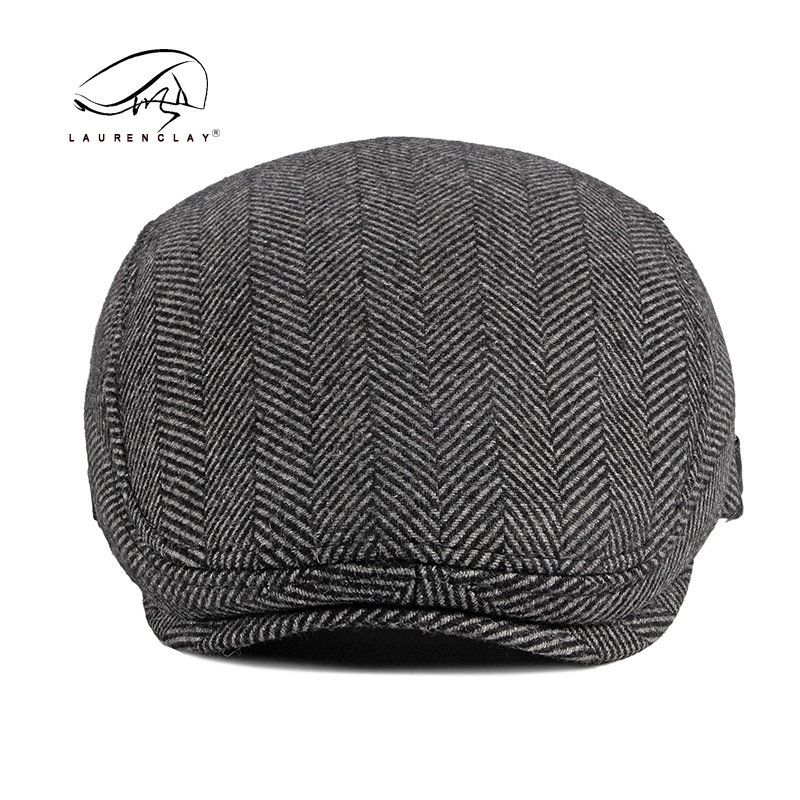 Casquillo de los hombres de otoño e invierno boina de lana retro británico de mediana edad y ancianos J cálido sombrero delantero