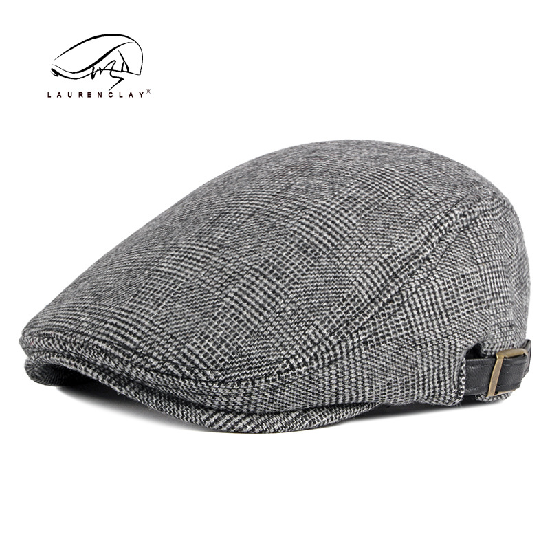 Casquillo de los hombres de otoño e invierno boina de lana retro británico de mediana edad y ancianos J cálido sombrero delantero