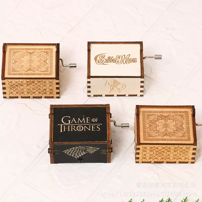 现货供应木质手摇音乐盒复古雕花手摇音乐盒木质音乐盒木盒