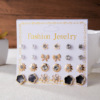 Fashionable earrings, zirconium from pearl, Aliexpress, city style, internet celebrity, 12 pair, flowered, wholesale