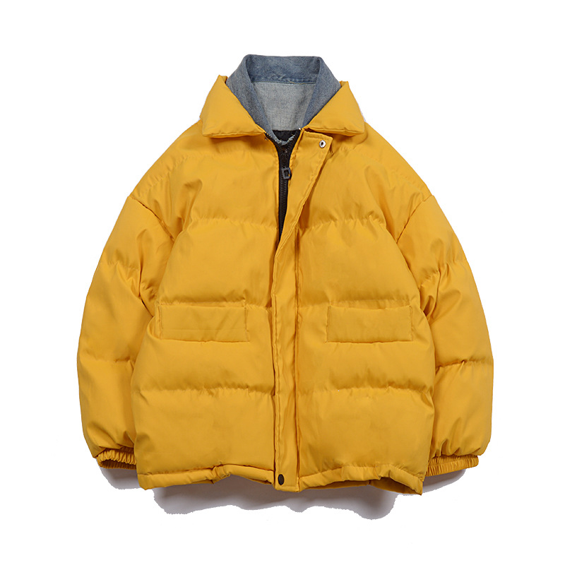 INS moda estilo Hong Kong engrosado algodón acolchado abrigo Denim collar falso dos piezas más tamaño casual algodón acolchado abrigo estilo coreano abrigo de los hombres abrigo