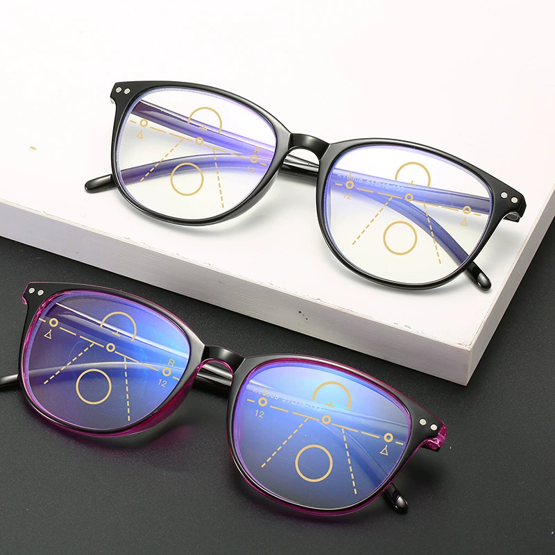 New Retro Anti-blue Light Progressive Multi-focus Old People's Reading Glasses Women's Large Frame Rice Nail Zoom Glasses