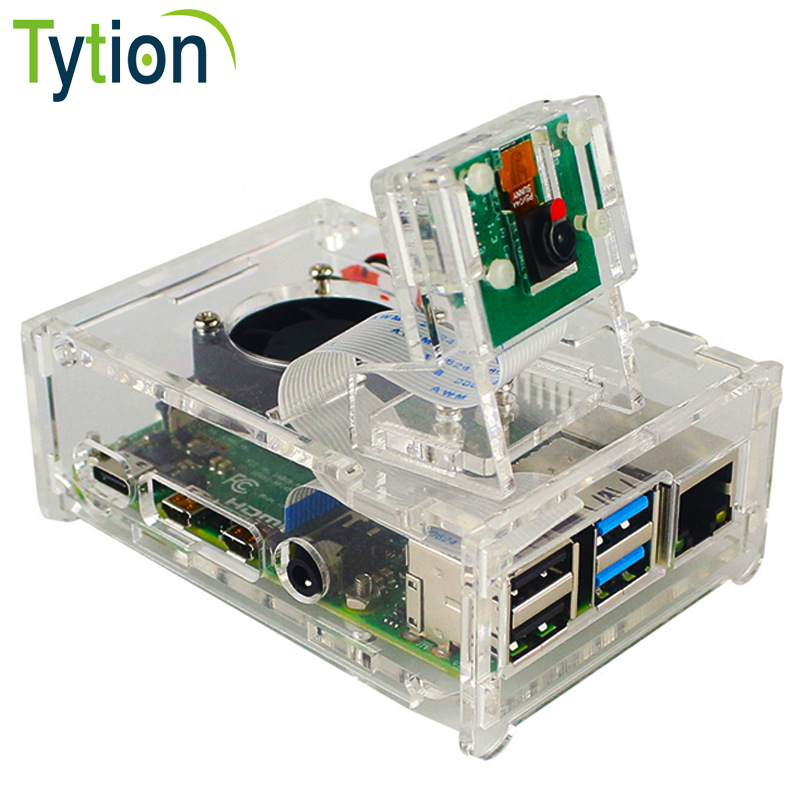 树莓派4代4B亚克力外壳+固定摄像头支架兼容散热风扇保护壳子盒子