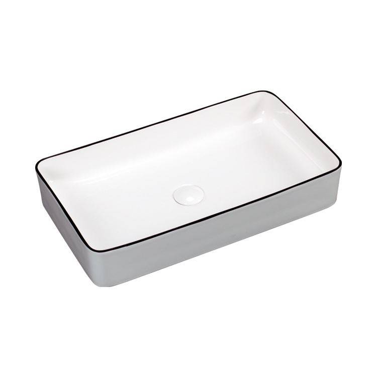 Hengying lavabo arte Mesa cuenca negro borde rectangular Estilo nórdico simple moda cerámica borde Delgado image 6