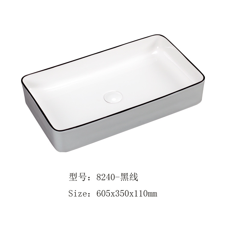 Hengying lavabo arte Mesa cuenca negro borde rectangular Estilo nórdico simple moda cerámica borde Delgado image 3