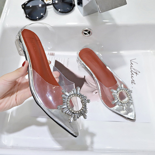 2024 Summer New Arrival Women's High-Heel Sandals: Closed-Toe, Slip-On Design with PVC and Sexy Metal Accents—Stylish Lady Shoes
