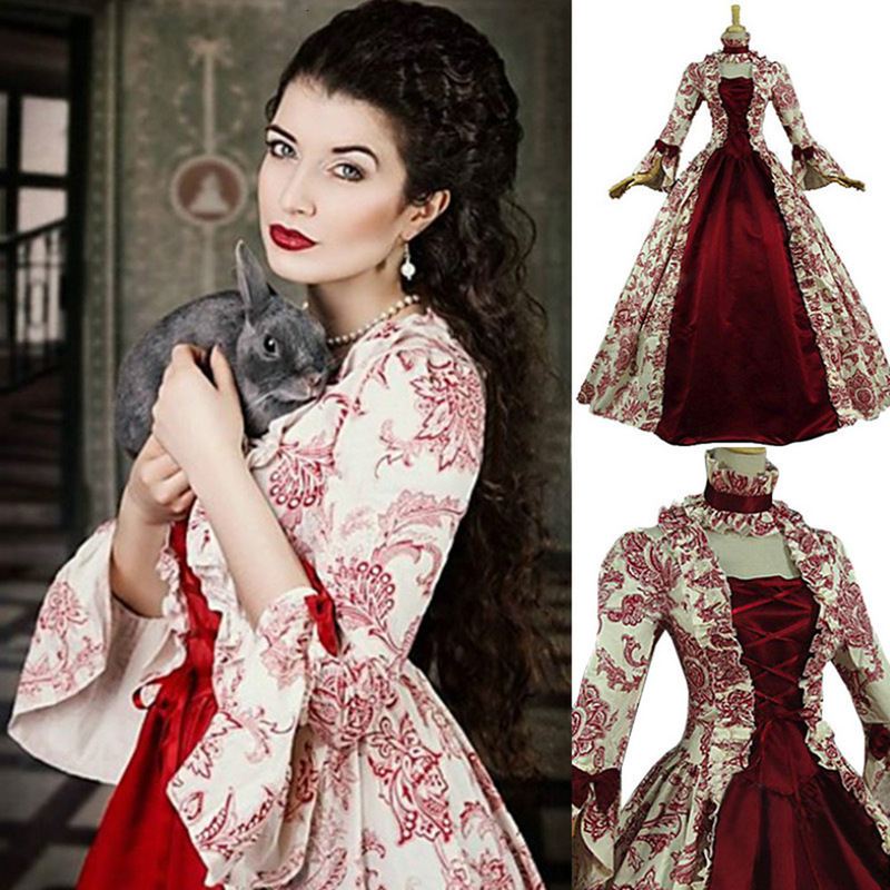 Cross-Border Supply European and American Foreign Trade Long-Sleeved Printed Elegant Palace Evening Dress Large Bell Sleeve Amazon Dress Cross-Border Supply European and American Foreign Trade Long-Sleeved Printed Elegant Palace Evening Dress Large Bell Sleeve Amazon Dress