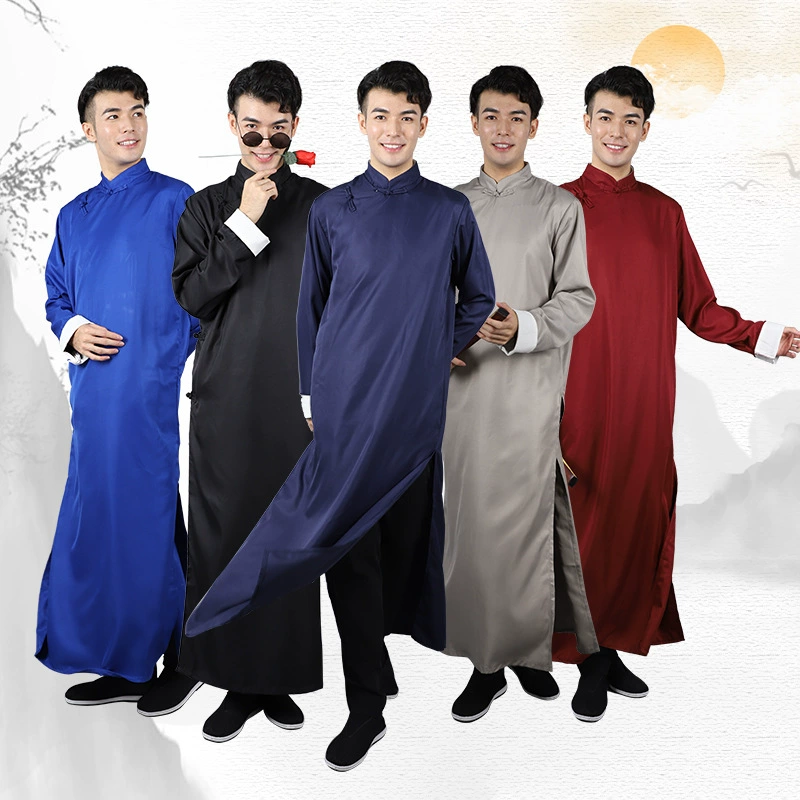 Халат в стиле Китайской Республики, мужская длинная рубашка, китайский групповой костюм жениха, рассказывание историй, платье с перекрестными помехами, мужской костюм для выступлений