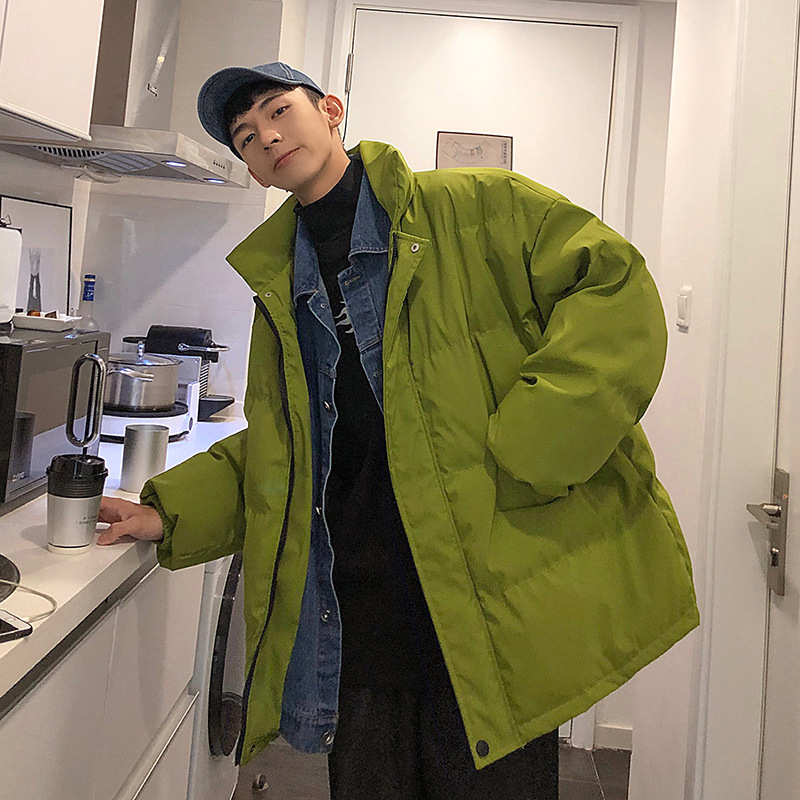 INS moda estilo Hong Kong engrosado algodón acolchado abrigo Denim collar falso dos piezas más tamaño casual algodón acolchado abrigo estilo coreano abrigo de los hombres abrigo