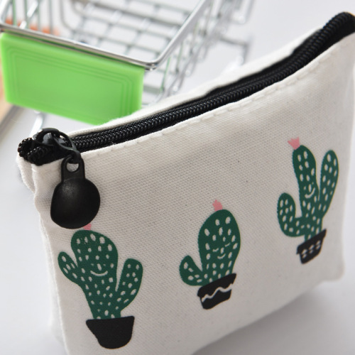 Direct supply canvas triangular cactus coin purse small fresh canvas zipper coin bag key bag wholesale